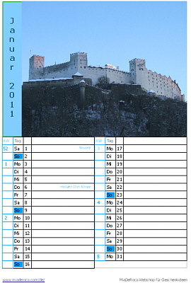 Vorschau Kalender Seite Januar 2011